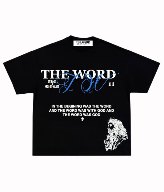 In The Beginning Tee - Blue Lettering